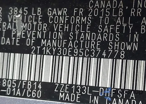 2005 Toyota Corolla Matrix Xrs from USA, damaged, VIN 2T1KY30E95C374778